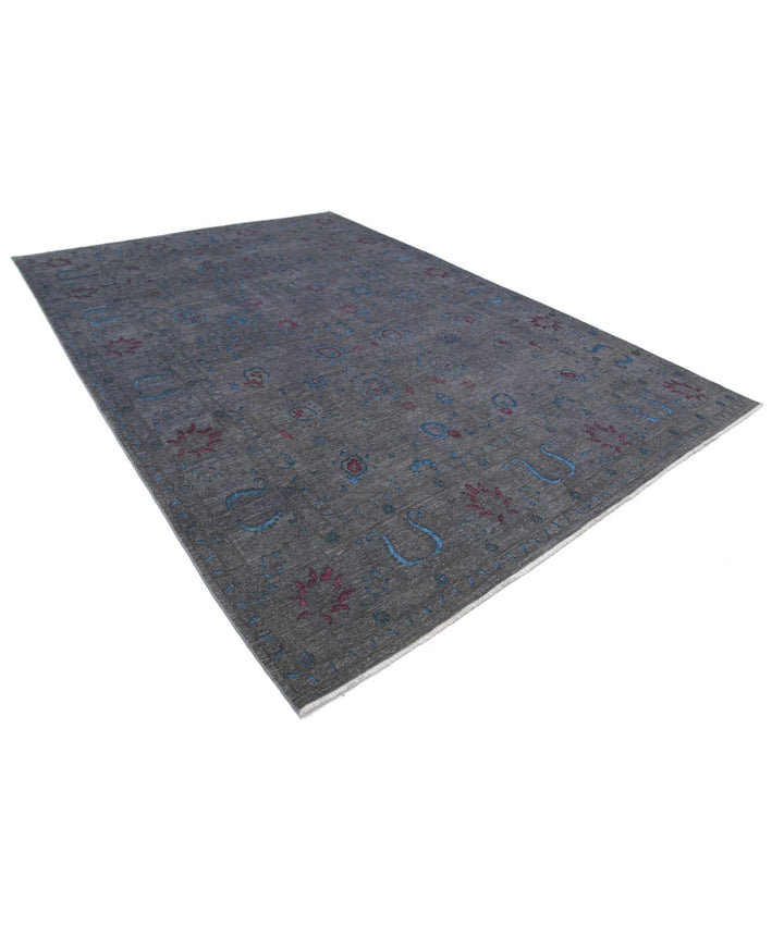 Grey Afghan Oriental Rug 8' 9" x 12' 7" Hand-Knotted | No. AT37533