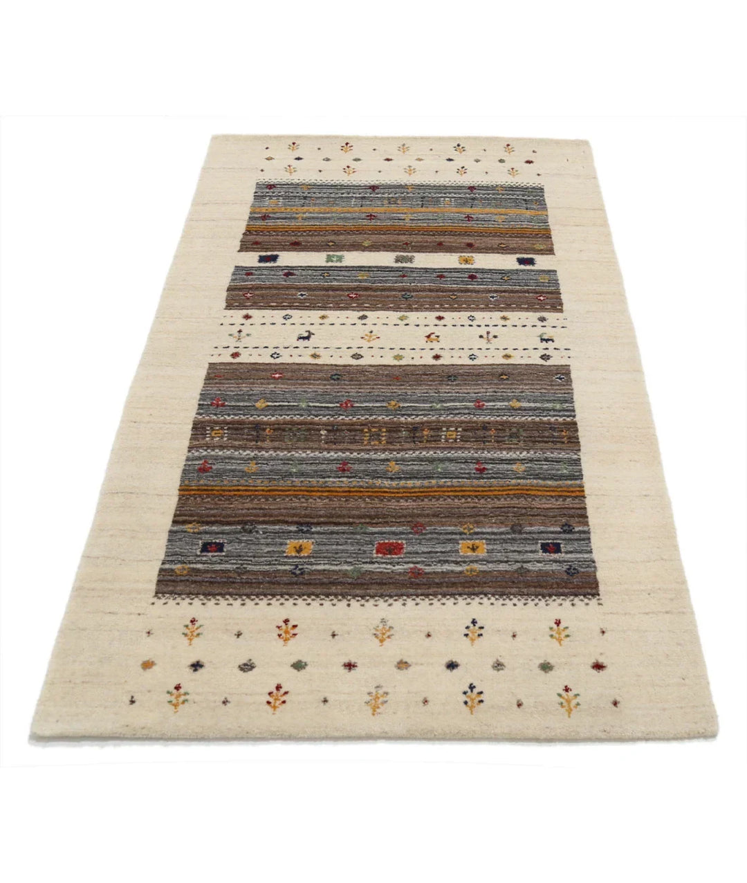 Ivory Indian Oriental Rug 3' 0" x 5' 2" Hand-Knotted | No. AT37645