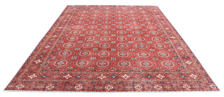 Red Afghan Nomadic Caucasian Humna Rug 8' 11" x 11' 10" Hand-Knotted | No. AT37646
