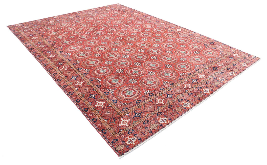 Red Afghan Nomadic Caucasian Humna Rug 8' 11" x 11' 10" Hand-Knotted | No. AT37646