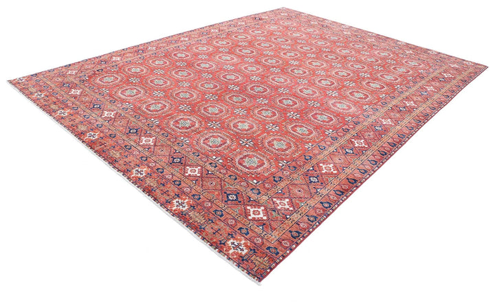 Red Afghan Nomadic Caucasian Humna Rug 8' 11" x 11' 10" Hand-Knotted | No. AT37646