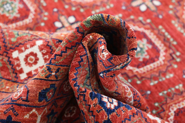 Red Afghan Nomadic Caucasian Humna Rug 8' 11" x 11' 10" Hand-Knotted | No. AT37646