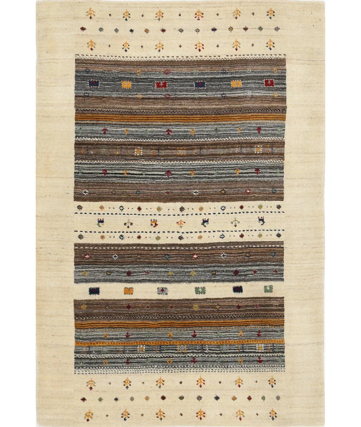 Ivory Indian Lori Rug 4' 0" x 5' 11" Hand-Knotted | No. AT37695