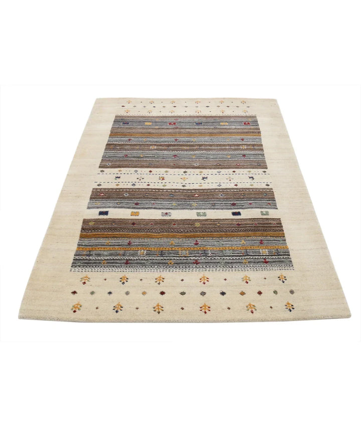 Ivory Indian Lori Rug 4' 0" x 5' 11" Hand-Knotted | No. AT37695