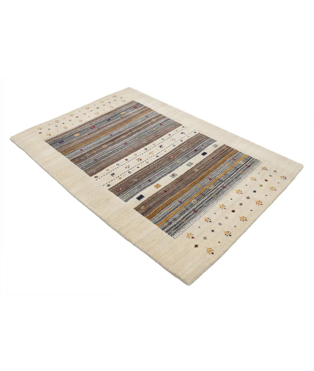 Ivory Indian Lori Rug 4' 0" x 5' 11" Hand-Knotted | No. AT37695