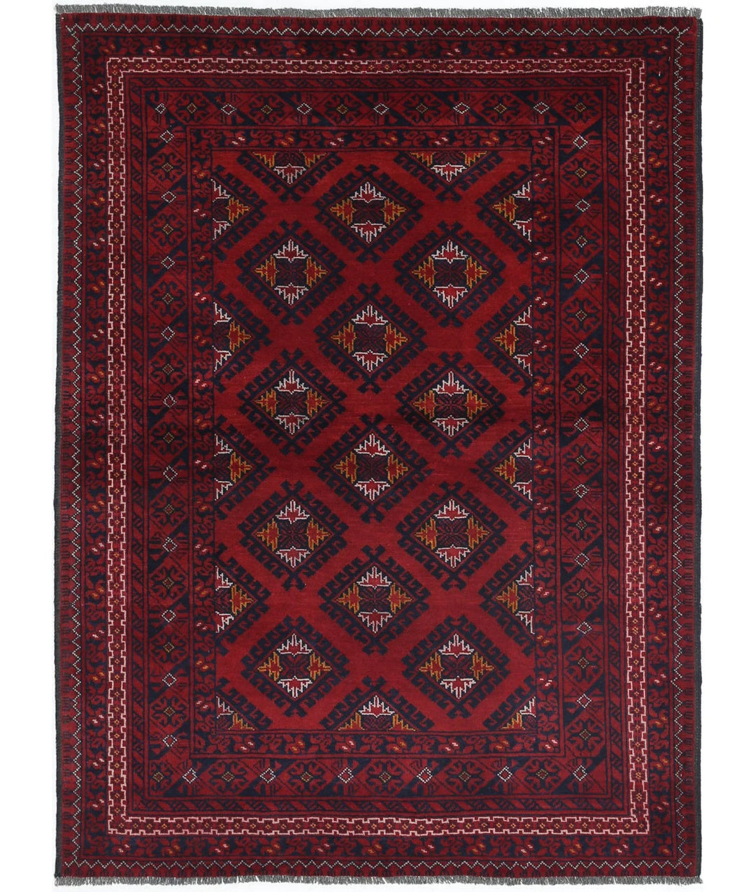 Red Afghan Tribal Rug 3' 5" x 4' 7" Hand-Knotted | No. AT37705