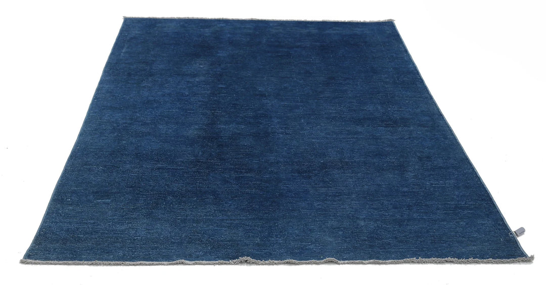 Blue Afghan Overdye Rug 4' 9" x 7' 2" Hand-Knotted | No. AT37724