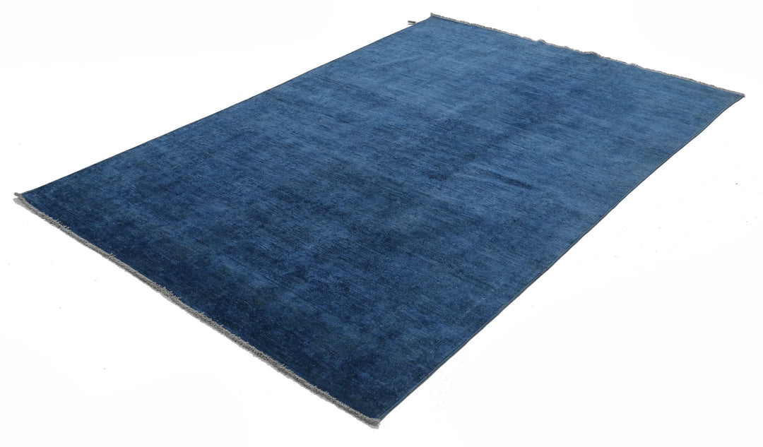 Blue Afghan Overdye Rug 4' 9" x 7' 2" Hand-Knotted | No. AT37724