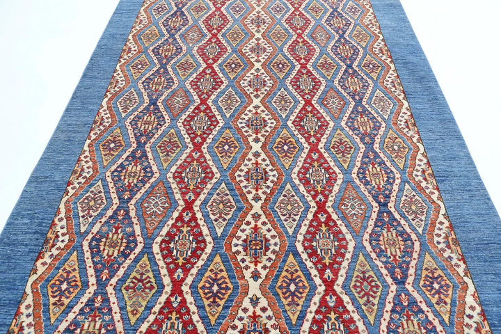 Blue Afghan Shaal Rug 6' 3" x 9' 4" Hand-Knotted | No. AT37731