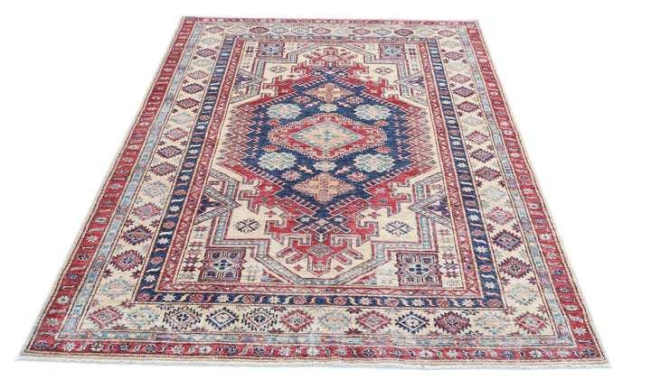 Afghan Royal Kazak Rug 4' 8" x 6' 8" Hand-Knotted | No. AT37734