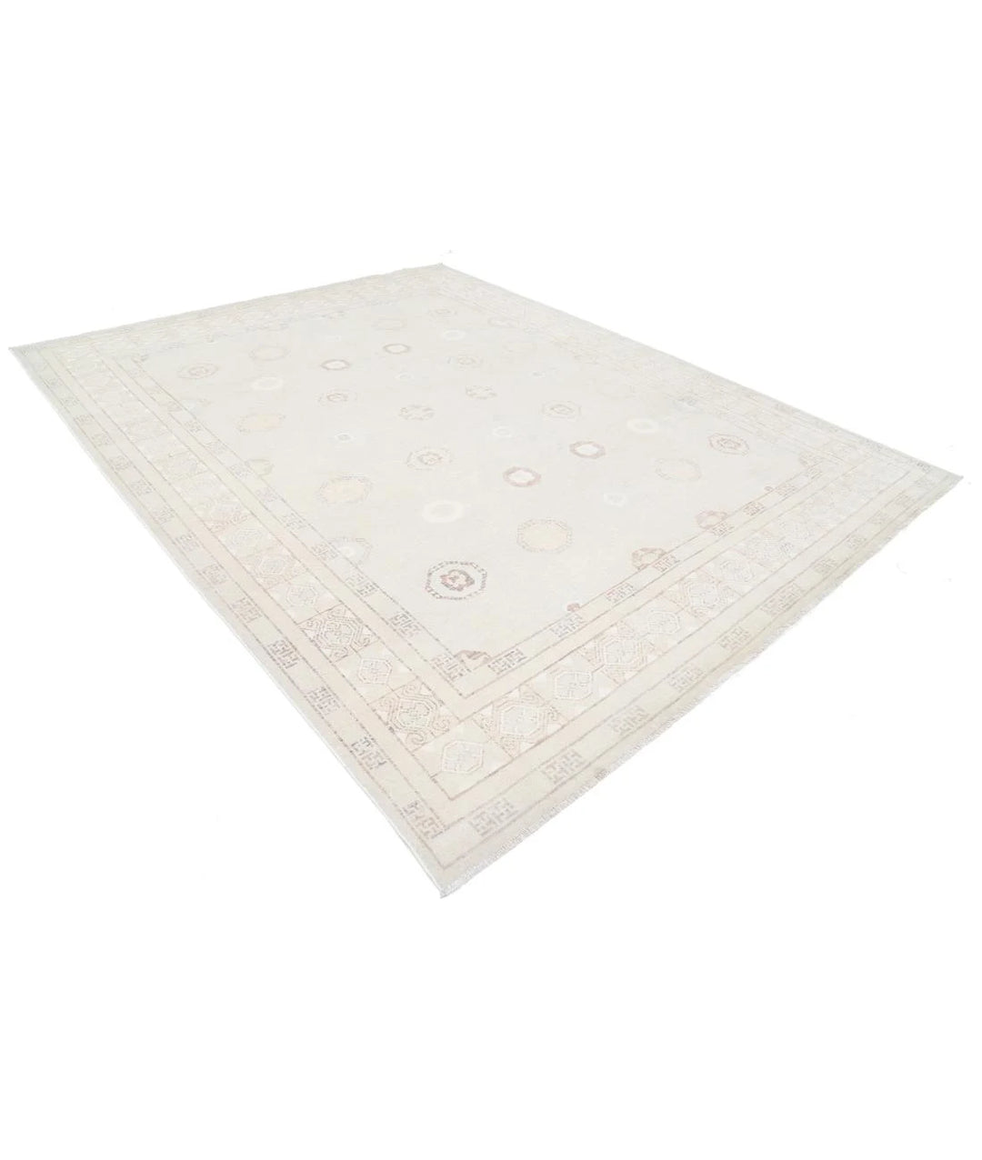 Ivory Afghan Khotan Rug 8' 7" x 10' 10" Hand-Knotted | No. AT38079