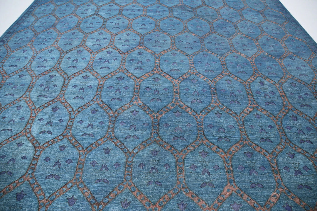 Blue Afghan Oriental Rug 10' 2" x 13' 0" Hand-Knotted | No. AT38203