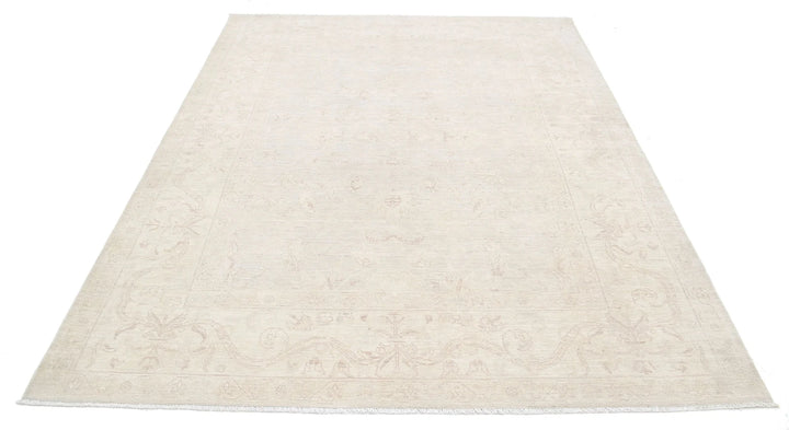 Ivory Afghan Serenity Rug 6'4" x 8'6" Hand-Knotted | No. AT38242