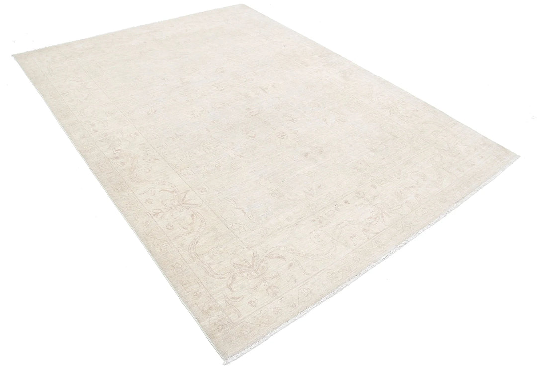 Ivory Afghan Serenity Rug 6'4" x 8'6" Hand-Knotted | No. AT38242
