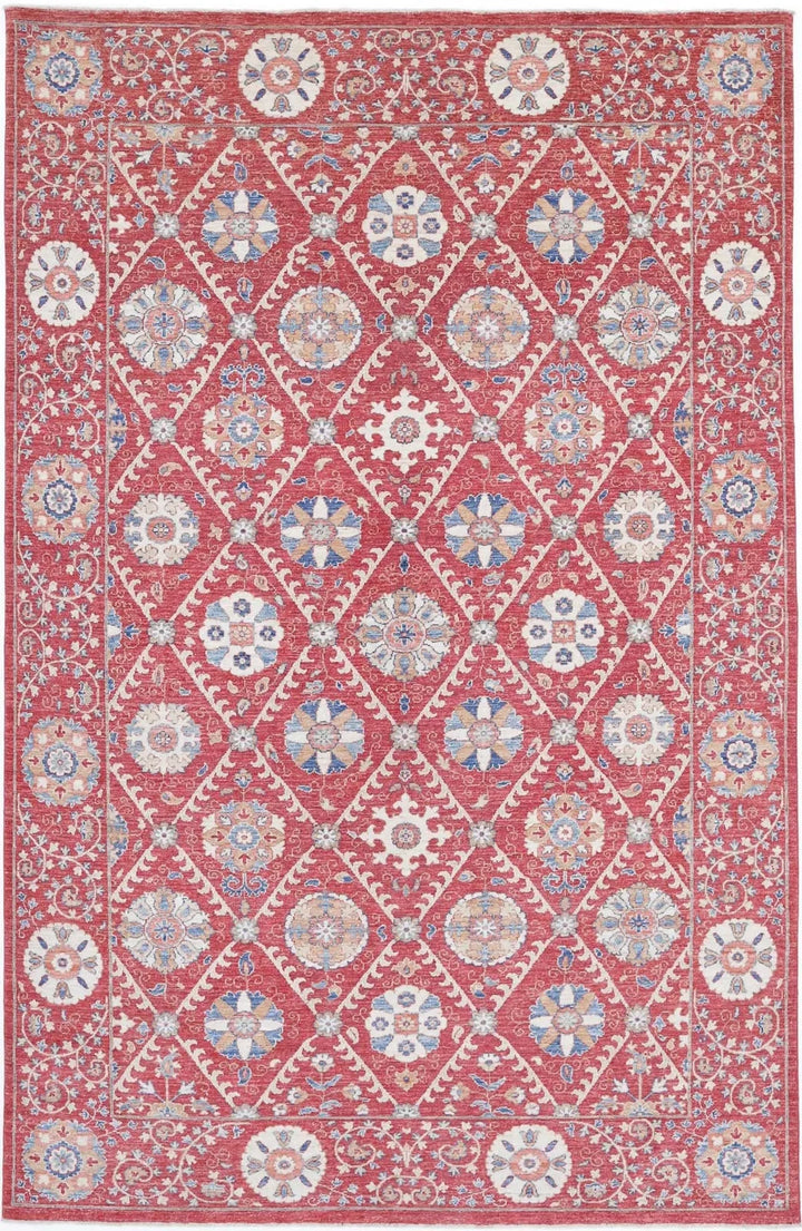 Afghan Ziegler Suzani Rug 6' 4" x 10' 2" Hand-Knotted | No. AT38445