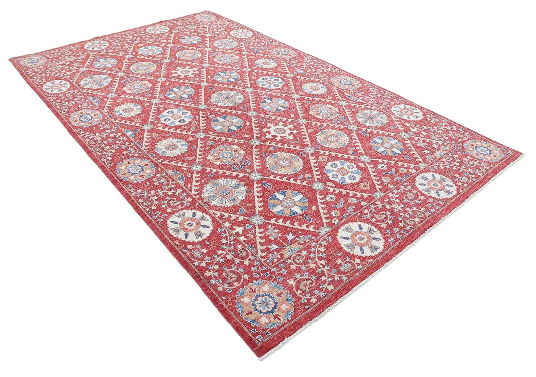 Afghan Ziegler Suzani Rug 6' 4" x 10' 2" Hand-Knotted | No. AT38445