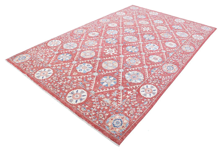 Afghan Ziegler Suzani Rug 6' 4" x 10' 2" Hand-Knotted | No. AT38445