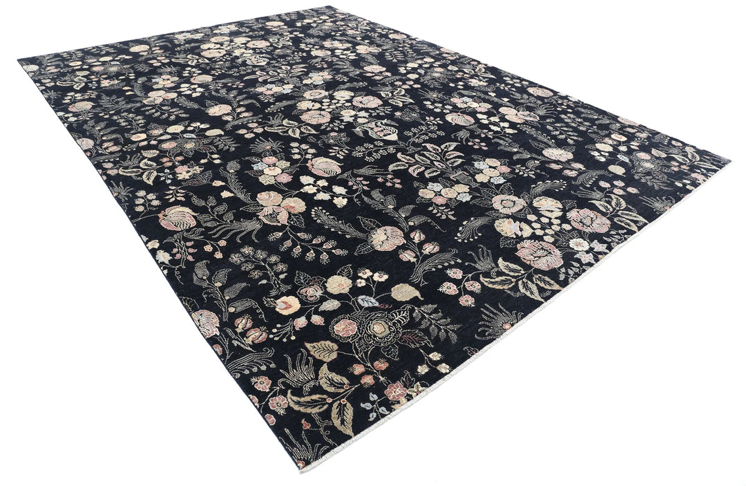 Black Afghan Tabriz Rug 9' 8" x 13' 4" Hand-Knotted | No. AT38626