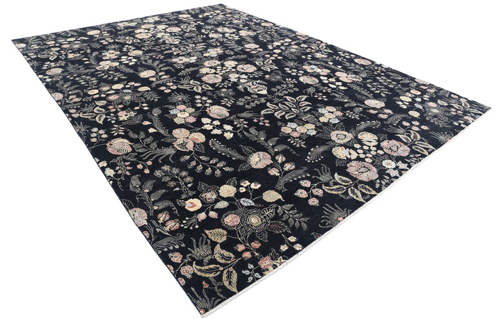 Black Afghan Tabriz Rug 9' 8" x 13' 4" Hand-Knotted | No. AT38626