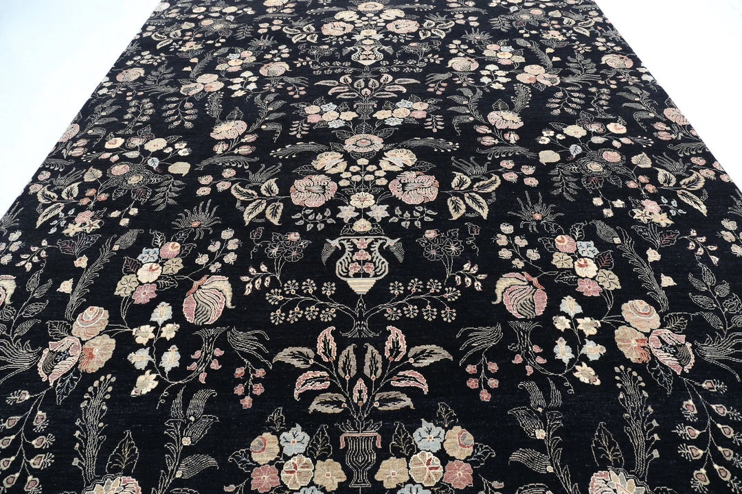 Black Afghan Tabriz Rug 9' 8" x 13' 4" Hand-Knotted | No. AT38626