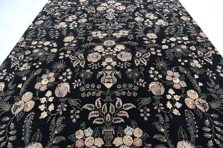 Black Afghan Tabriz Rug 9' 8" x 13' 4" Hand-Knotted | No. AT38626