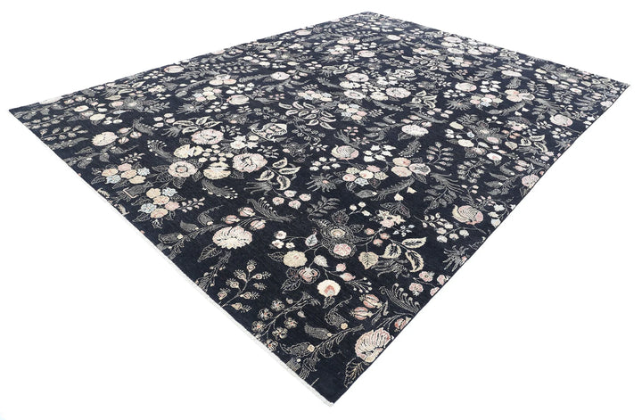 Black Afghan Tabriz Rug 9' 8" x 13' 4" Hand-Knotted | No. AT38626