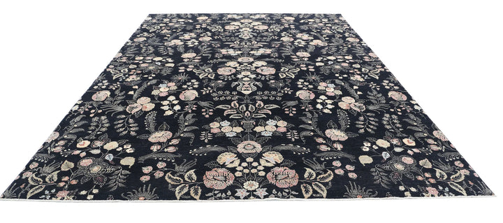 Black Afghan Tabriz Rug 9' 8" x 13' 4" Hand-Knotted | No. AT38626