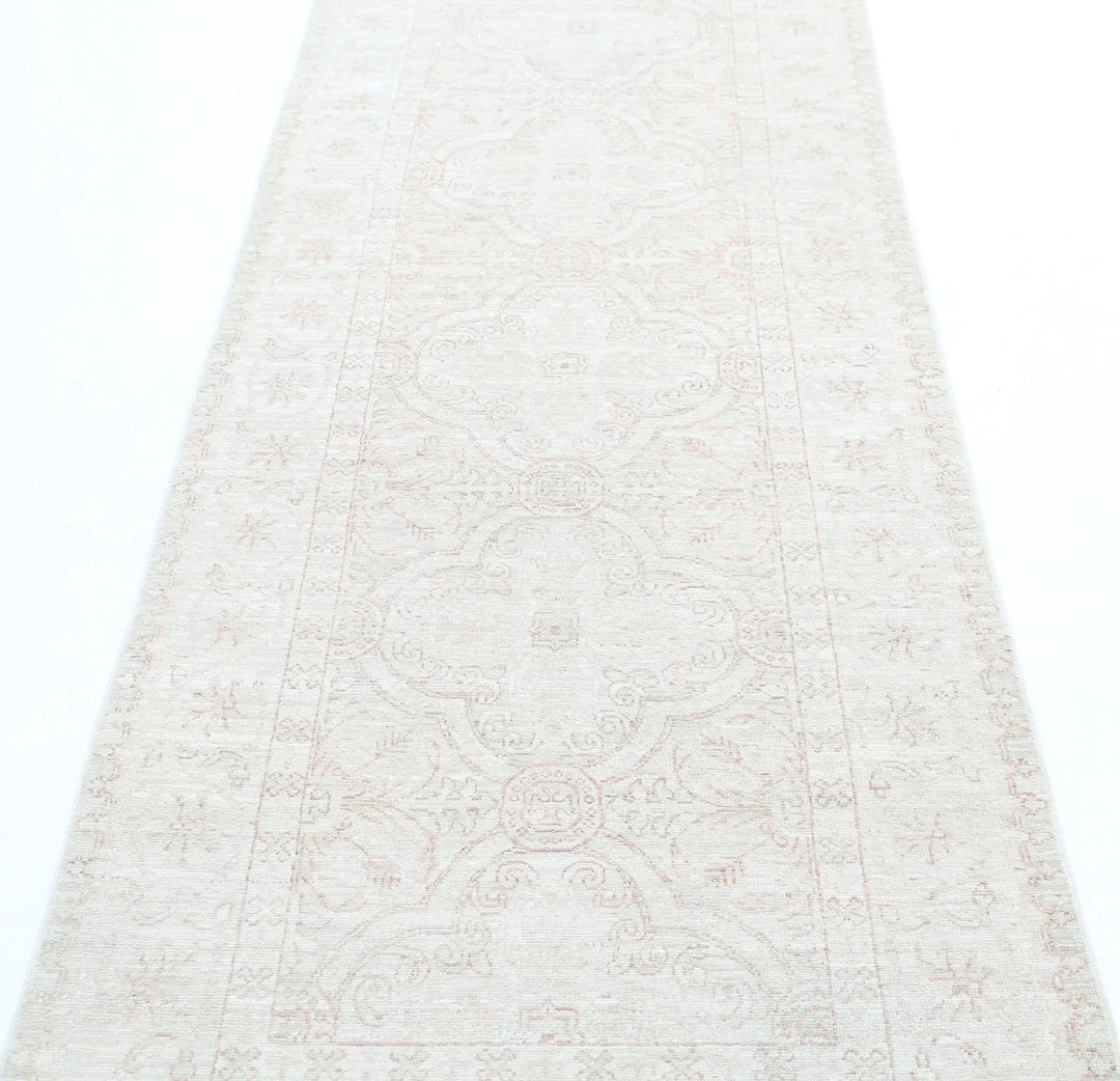 Ivory Afghan Serenity Rug 2' 11" x 10' 1" Hand-Knotted | No. AT38701