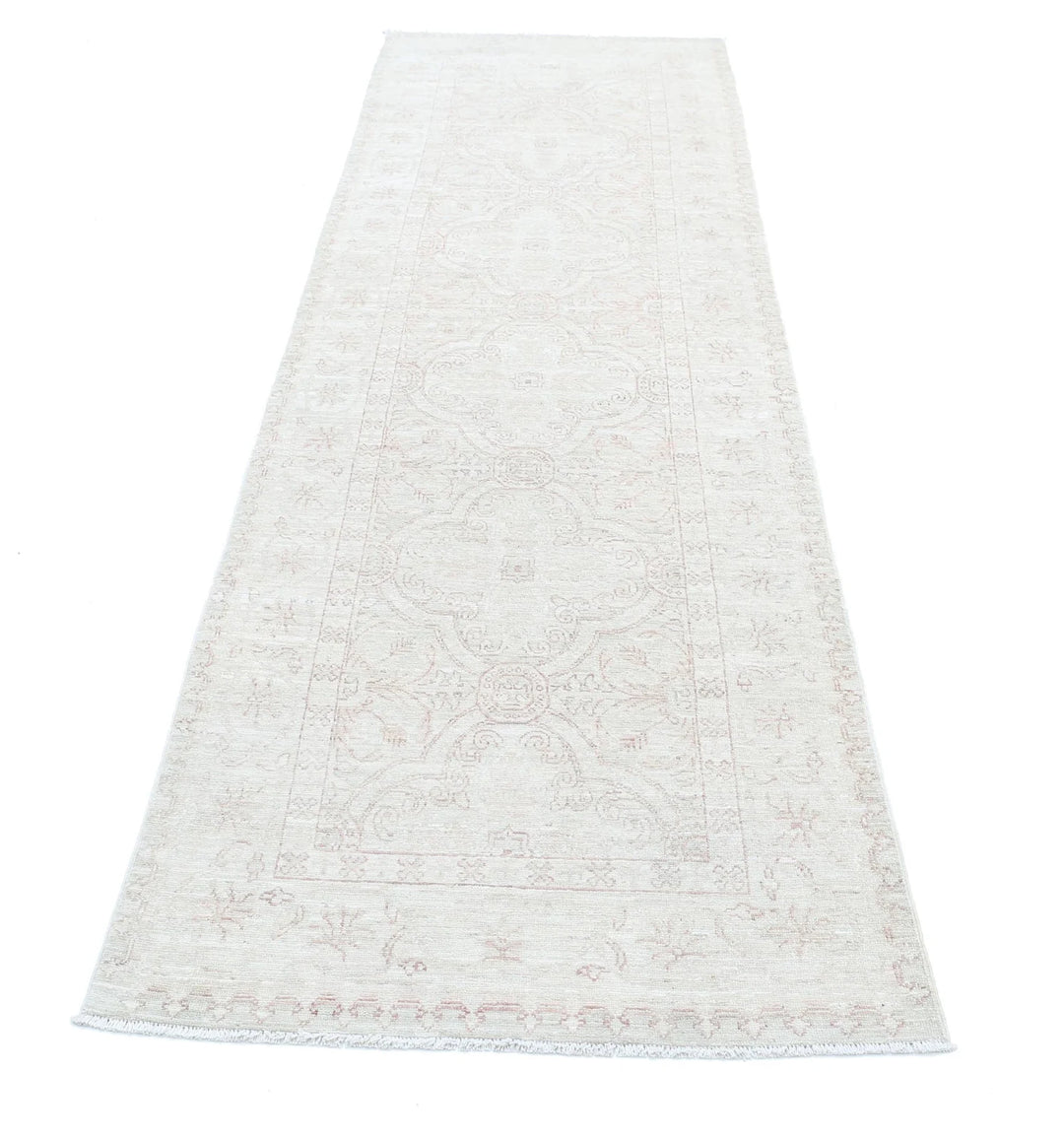 Ivory Afghan Serenity Rug 2' 11" x 10' 1" Hand-Knotted | No. AT38701