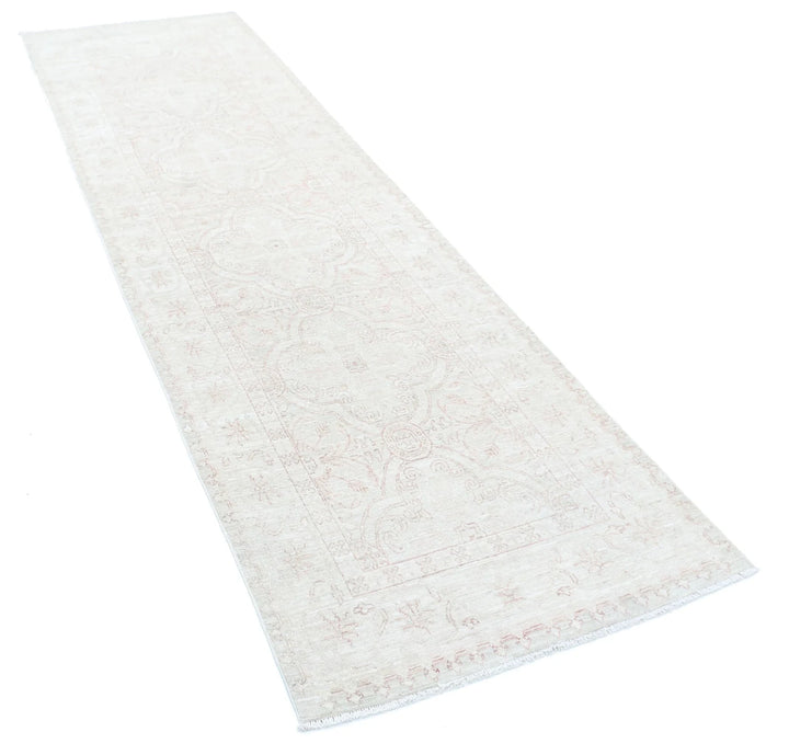 Ivory Afghan Serenity Rug 2' 11" x 10' 1" Hand-Knotted | No. AT38701