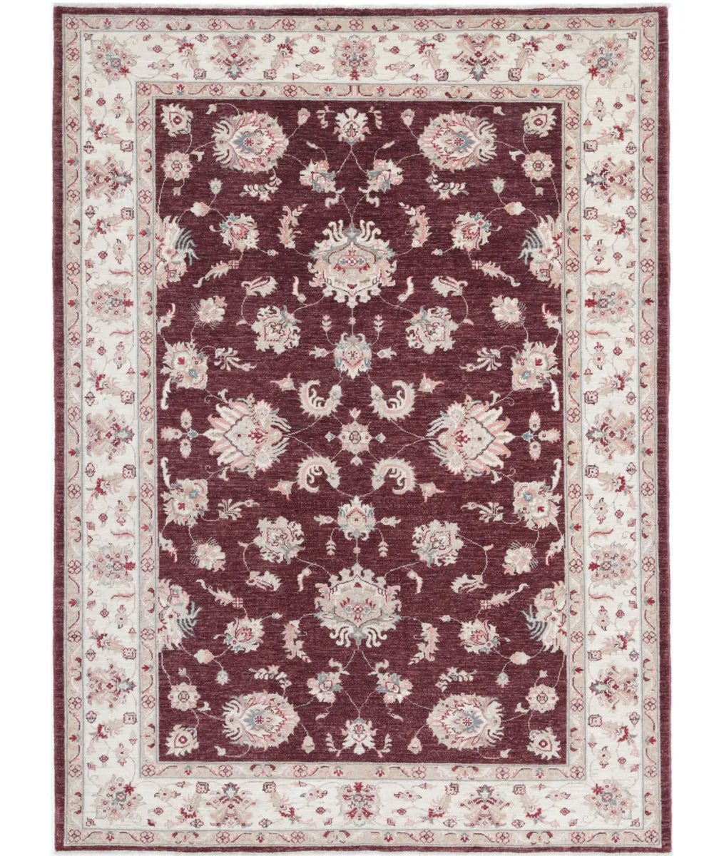 Burgundy Afghan Ziegler Rug 5'7" x 7'7" Hand-Knotted | No. AT38721