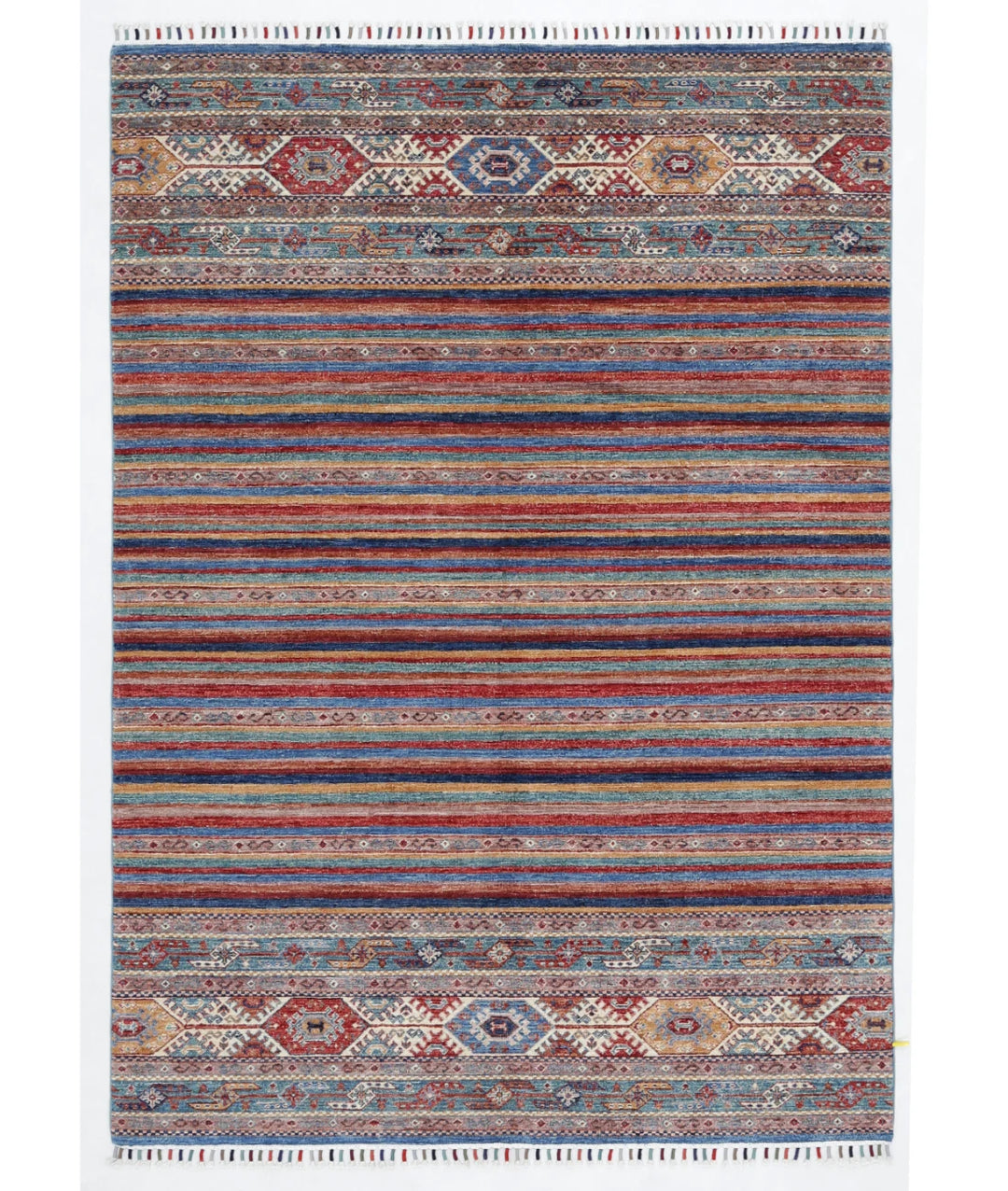 Red Afghan Khurjeen Rug 5' 8" x 8' 0" Hand-Knotted | No. AT38761