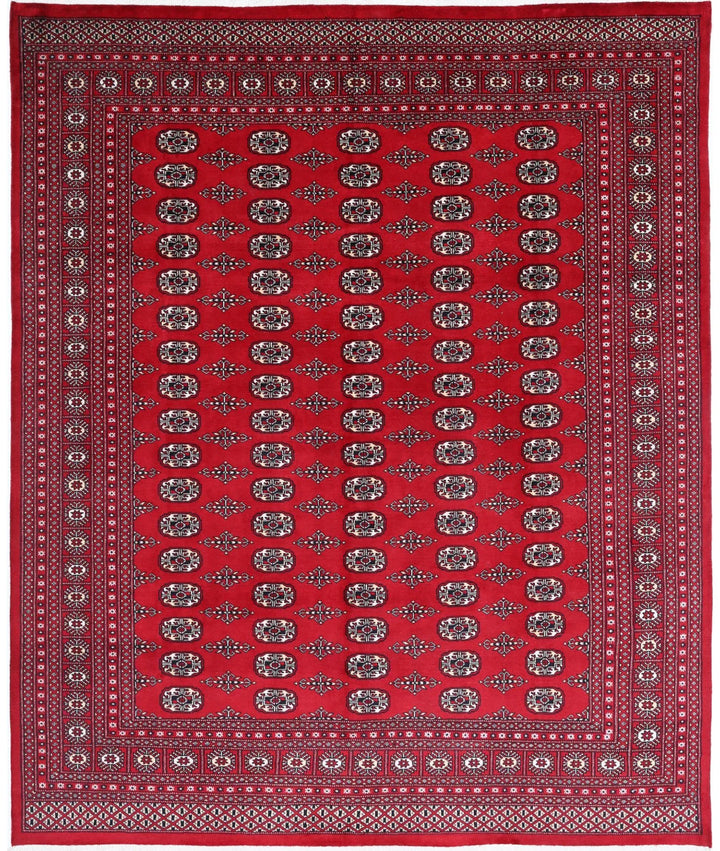 Red Pakistani Bokhara Rug 8' 2" x 10' 0" Hand-Knotted | No. AT39208