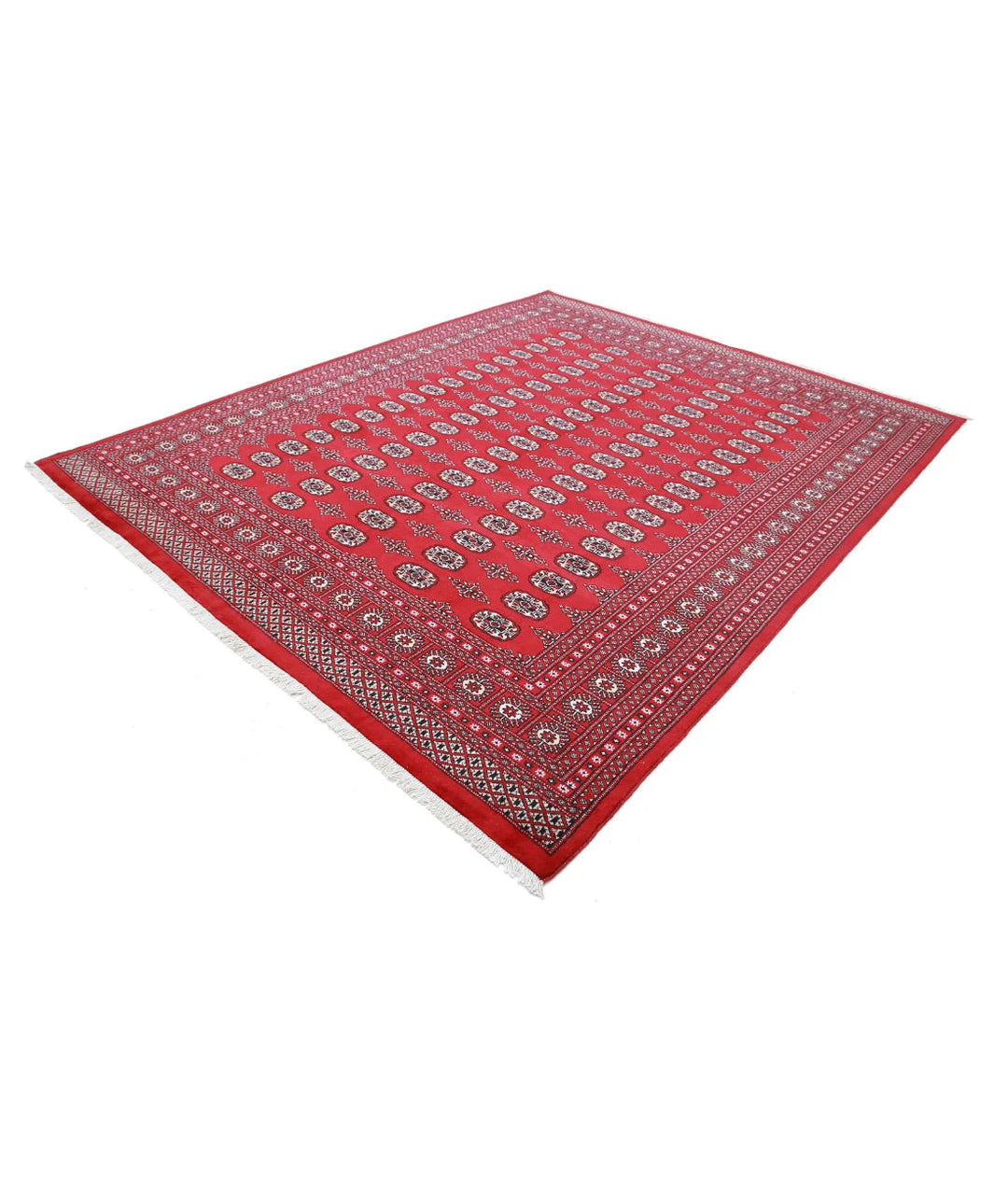 Red Pakistani Bokhara Rug 8' 2" x 10' 0" Hand-Knotted | No. AT39208