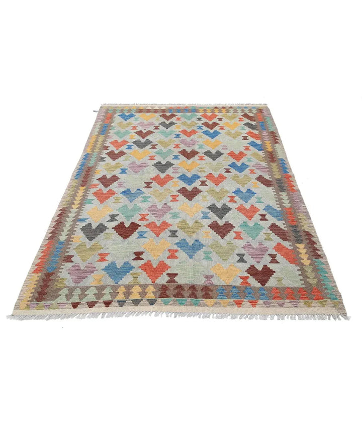 Afghan Maimana Kilim Rug 4' 8" x 6' 7" Hand-Woven | No. AT39257