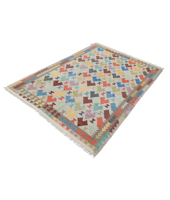 Afghan Maimana Kilim Rug 4' 8" x 6' 7" Hand-Woven | No. AT39257