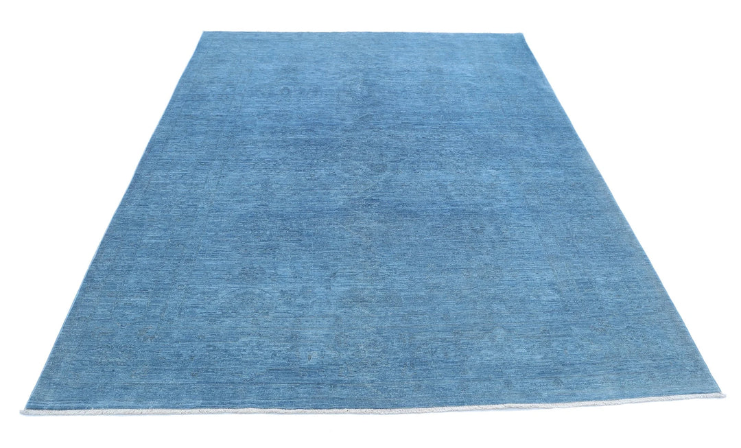 Blue Afghan Overdye Rug 6' 0" x 8' 5" Hand-Knotted | No. AT39314