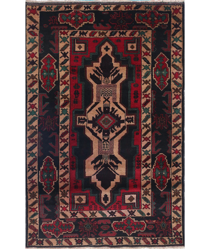 Red Afghan Tribal Rug 2' 11" x 4' 6" Hand-Knotted | No. AT39319