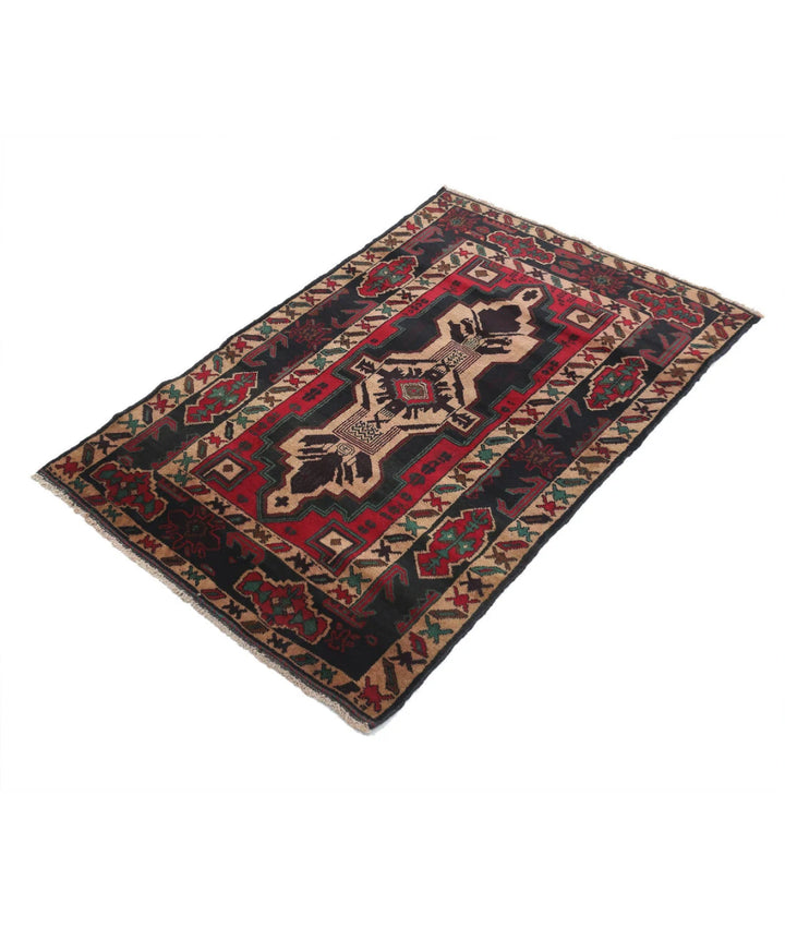 Red Afghan Tribal Rug 2' 11" x 4' 6" Hand-Knotted | No. AT39319