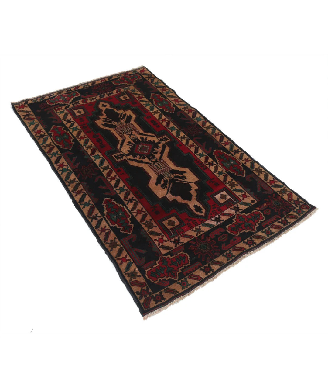 Red Afghan Tribal Rug 2' 11" x 4' 6" Hand-Knotted | No. AT39319