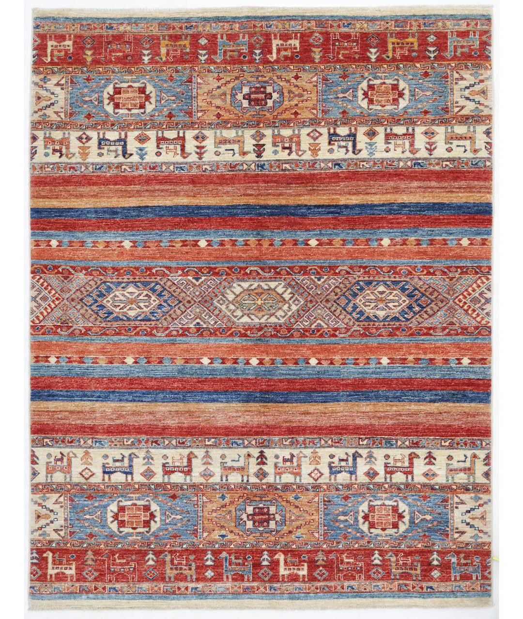 Blue Afghan Khurjeen Rug 5' 0" x 6' 6" Hand-Knotted | No. AT39392