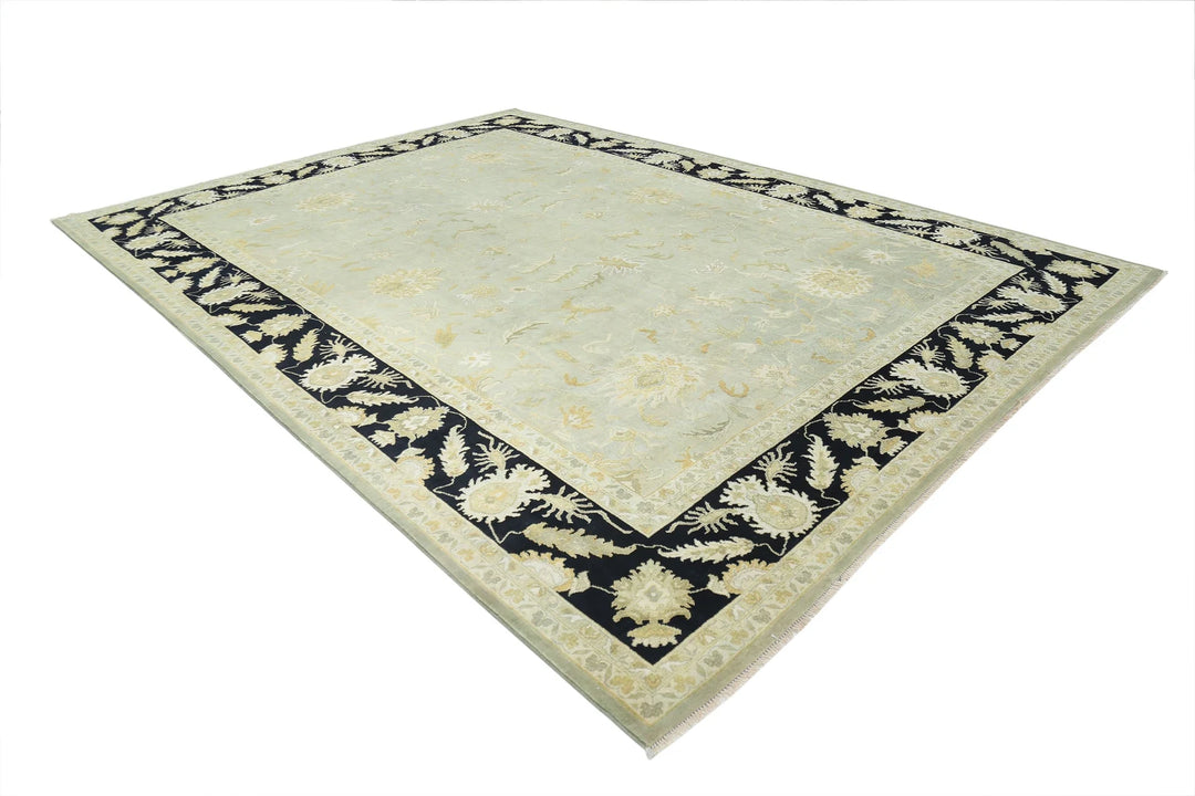 Green Indian Ziegler Rug 9' 10" x 13' 7" Hand-Knotted | No. AT39477