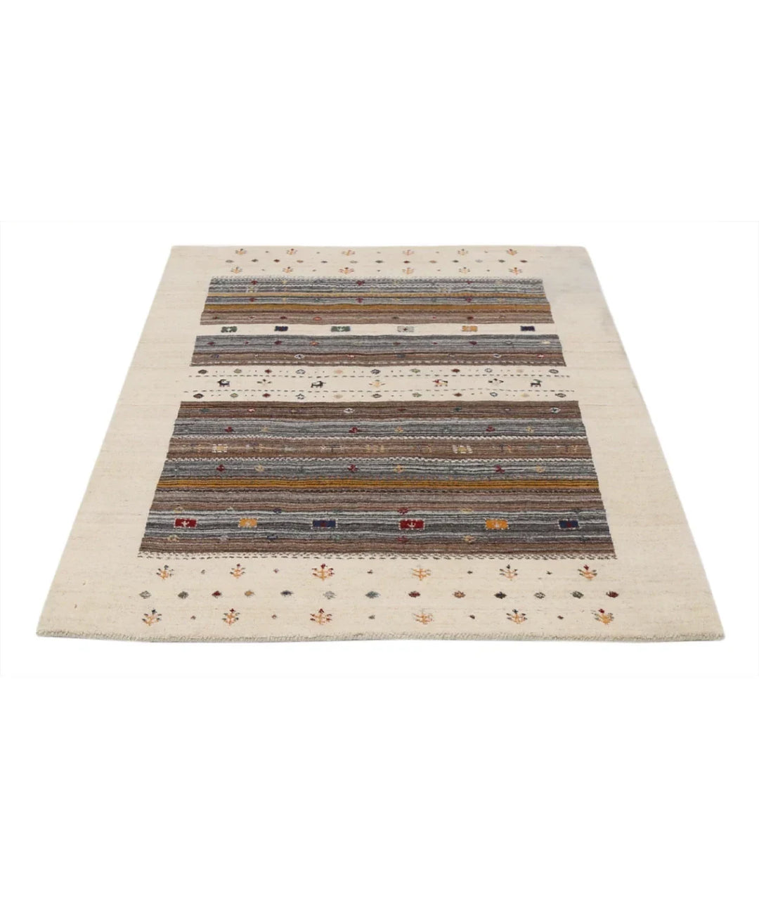Ivory Indian Oriental Rug 3' 11" x 5' 8" Hand-Knotted | No. AT39483