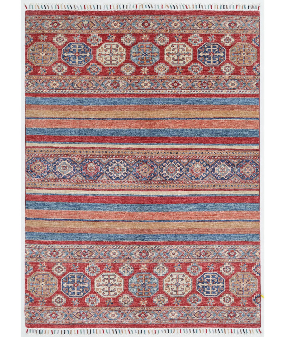 Red Afghan Khurjeen Rug 5' 9" x 7' 8" Hand-Knotted | No. AT39488