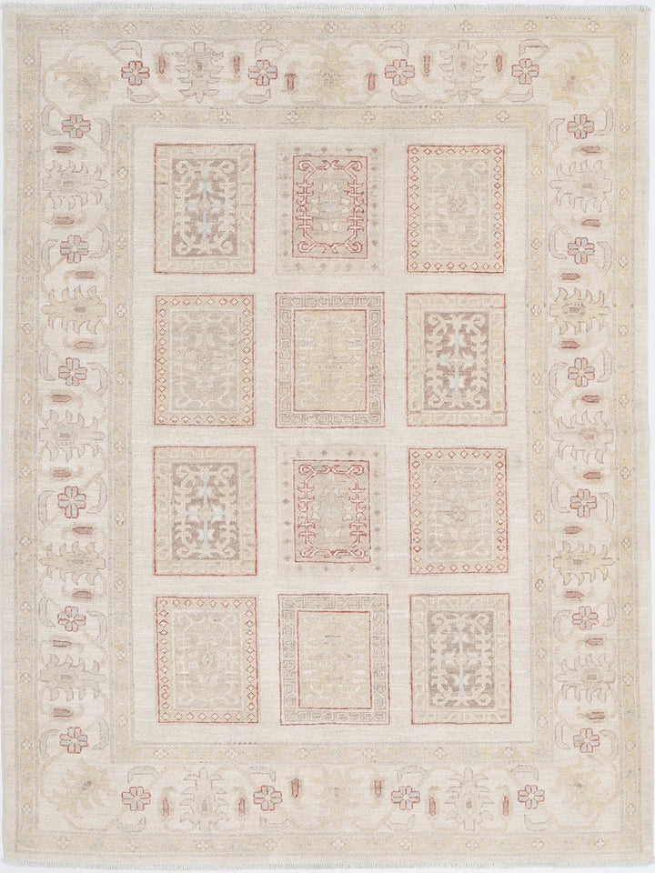 Ivory Afghan Serenity Rug 4' 10" x 6' 5" Hand-Knotted | No. AT39568