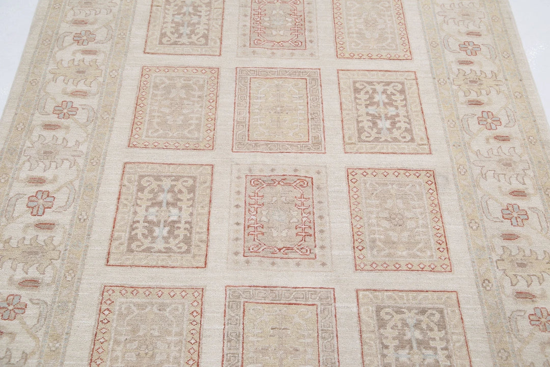 Ivory Afghan Serenity Rug 4' 10" x 6' 5" Hand-Knotted | No. AT39568