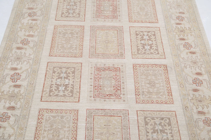 Ivory Afghan Serenity Rug 4' 10" x 6' 5" Hand-Knotted | No. AT39568