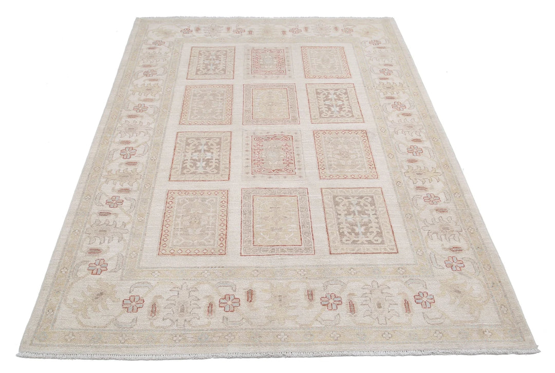 Ivory Afghan Serenity Rug 4' 10" x 6' 5" Hand-Knotted | No. AT39568