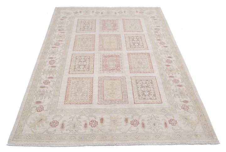 Ivory Afghan Serenity Rug 4' 10" x 6' 5" Hand-Knotted | No. AT39568