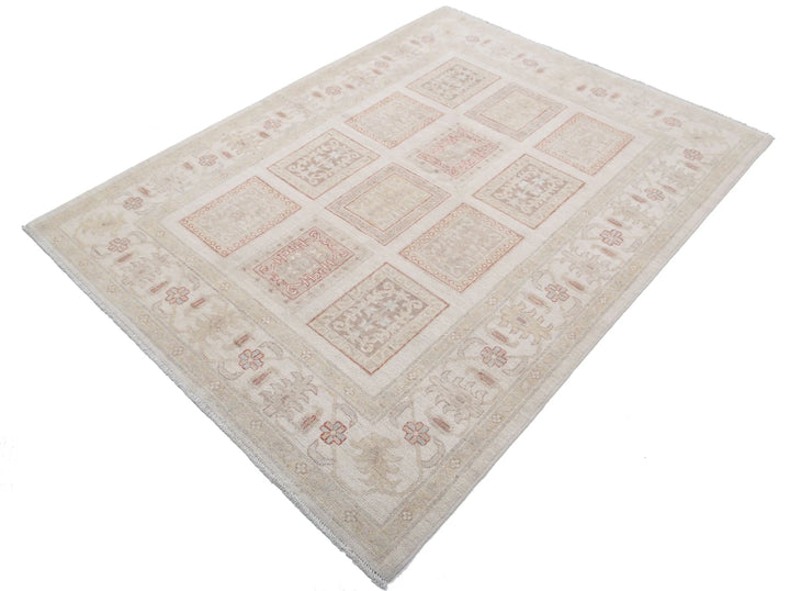 Ivory Afghan Serenity Rug 4' 10" x 6' 5" Hand-Knotted | No. AT39568